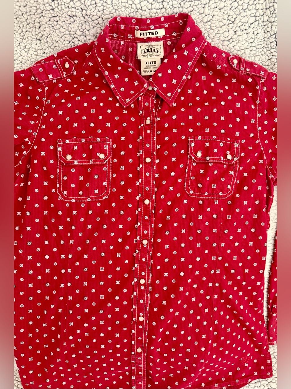 Ariat Red Long-Sleeve Button-Down Shirt with White Dot Print - Picture 3 of 5